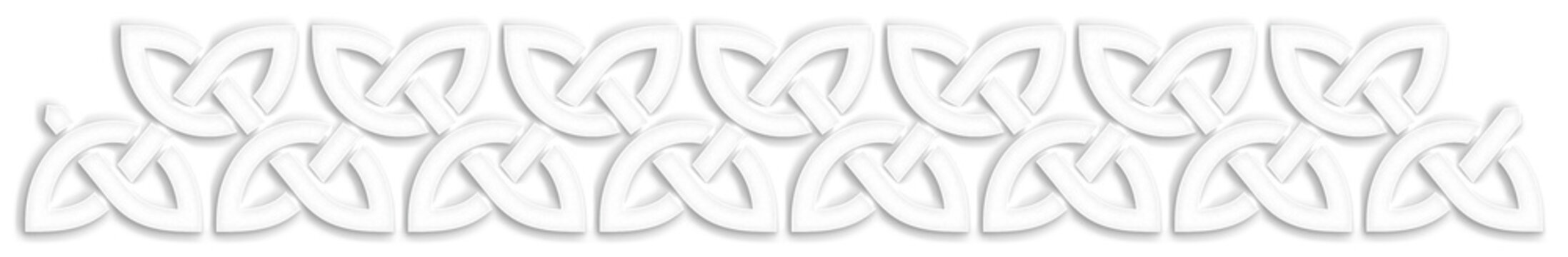 Celtic knot border clip-art, white. Linear border made with Celtic knots, which looks like a plaster ornament, for use in St. Patrick's Day designs.