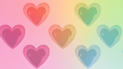 Heart-shaped rainbow design, vibrant colors, minimalist style, soft pink and green backdrop, playful and cheerful atmosphere