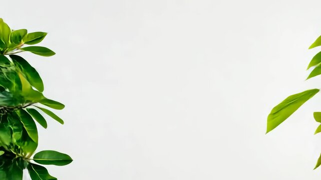 Green leaves against a white wall