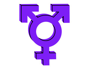 Obraz premium Hand drawn cute cartoon illustration of bisexual sign. Flat vector woman or Venus and two man or Mars symbols sticker doodle. Struggle for rights and equality icon or print. LGBTQ pride. Isolated.