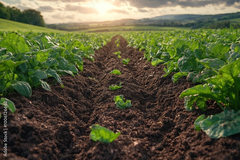 Sticker Spinach field during sunset