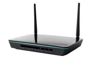 a black router with two antennas