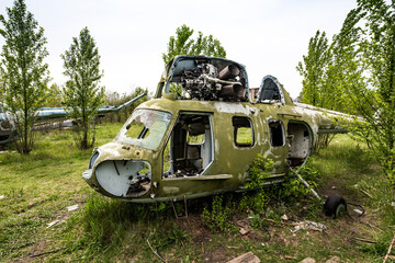 Abandoned helicopter at the airfield