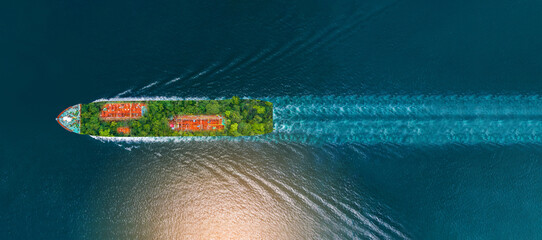 Oil ship with green Leave. green transportation industry eco shipping for sustainable energy saving...