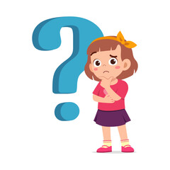 little kid feeling curious and stand beside question mark