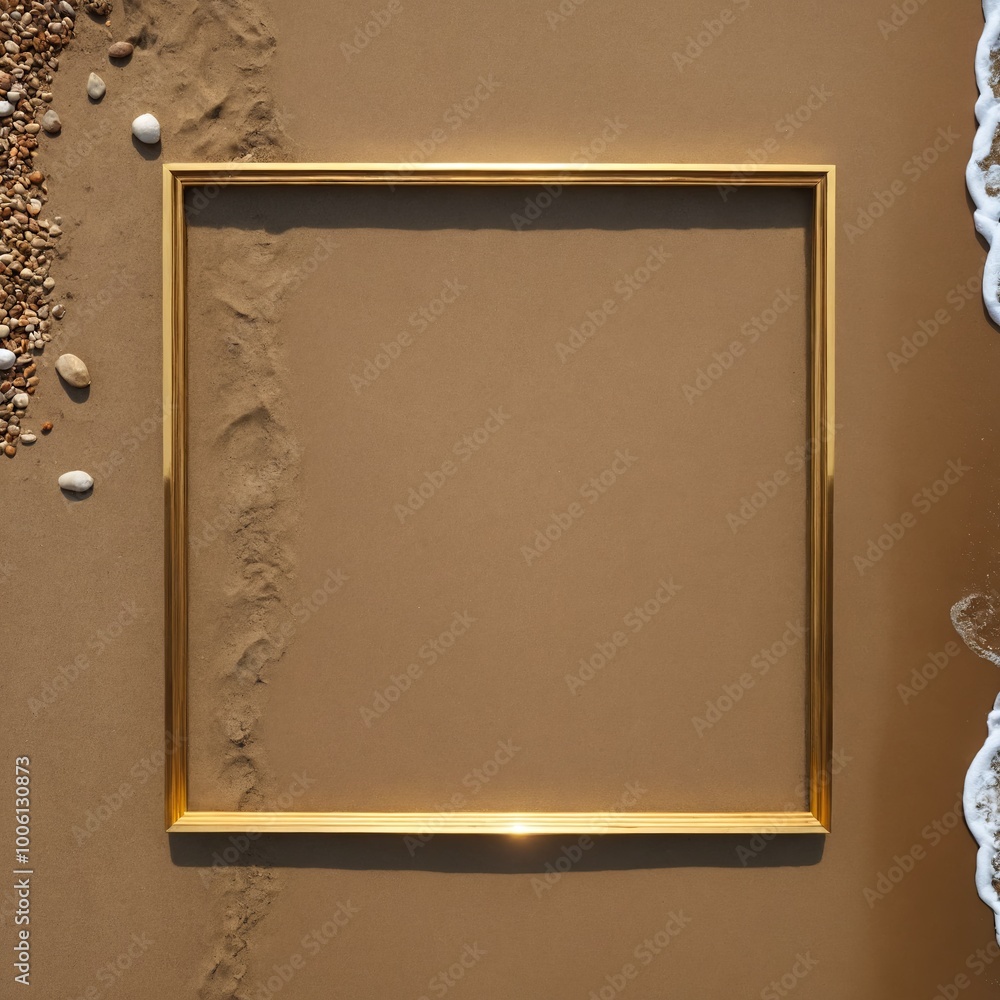 Poster mesmerizing aerial view of a beach with a golden square casting a shadow on the sand. the waves gent