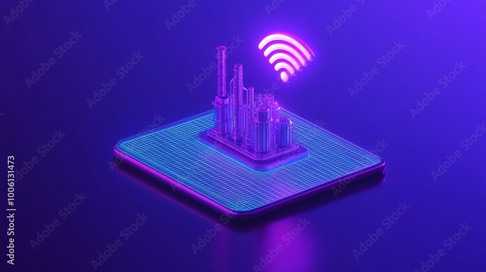 Aufkleber modern digital interface with wireless signal visualization in neon colors.