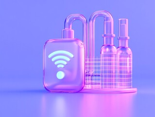 Obraz premium Modern laboratory equipment with wireless signal icon in vibrant colors on a creative background.