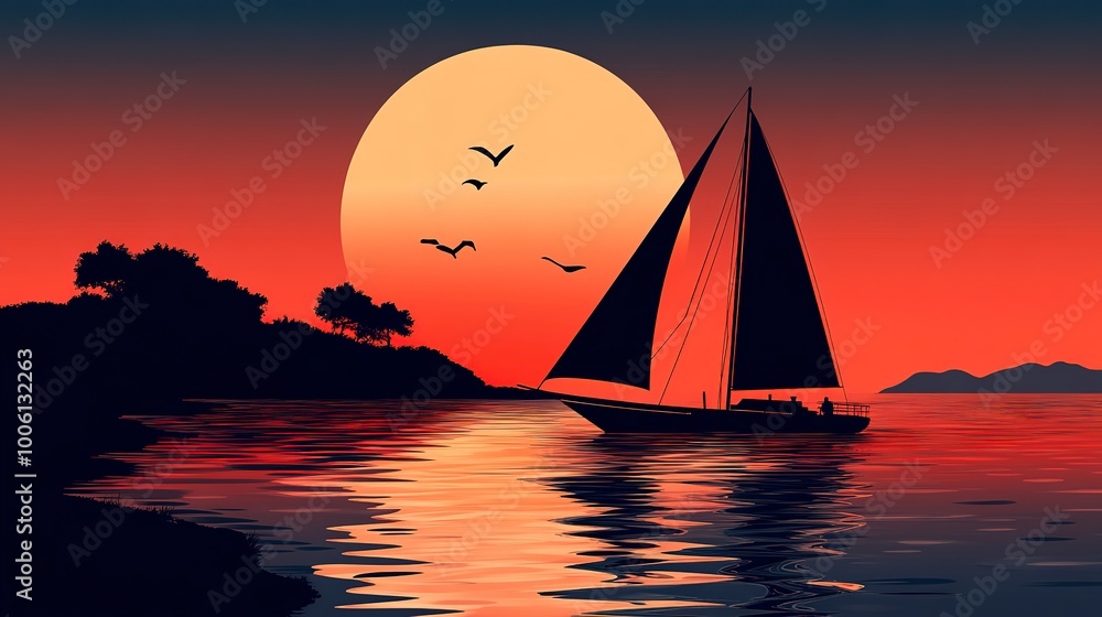 Canvas Prints Sailing boat. vector simple illustration  