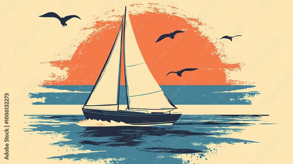 Poster Sailing boat. vector simple illustration  