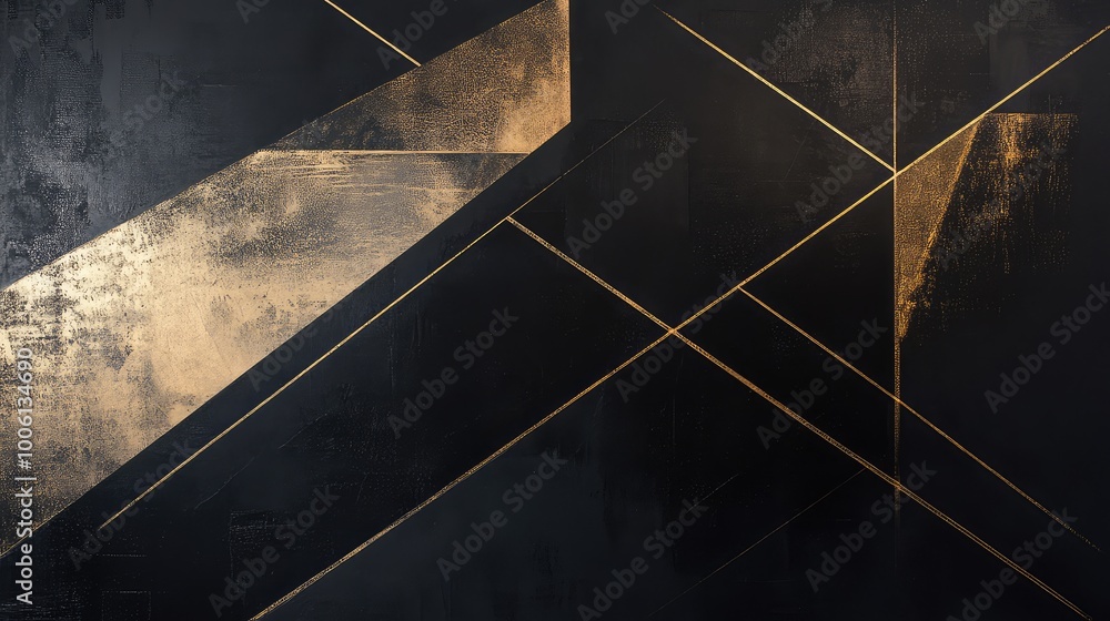 Aufkleber sharp, angular lines in black and gold intersecting on a dark background, creating a sleek, modern a