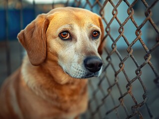 Dog Behind Chain Link Fence