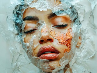 Woman's Face Covered in Paper - Abstract Portrait Photography