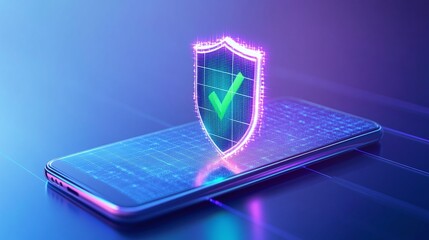 Smartphone with digital shield symbolizing security and protection against cyber threats.