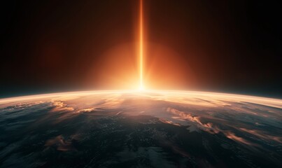 A breathtaking view of sunrise over Earth from space, showcasing the planet's curvature and vibrant colors at dawn.