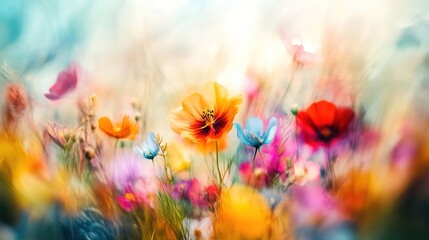 Obraz premium Colorful Flower Field in Dreamy Soft Focus