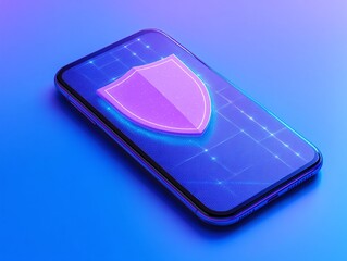 Smartphone with shield symbol, representing digital security and protection against cyber threats.