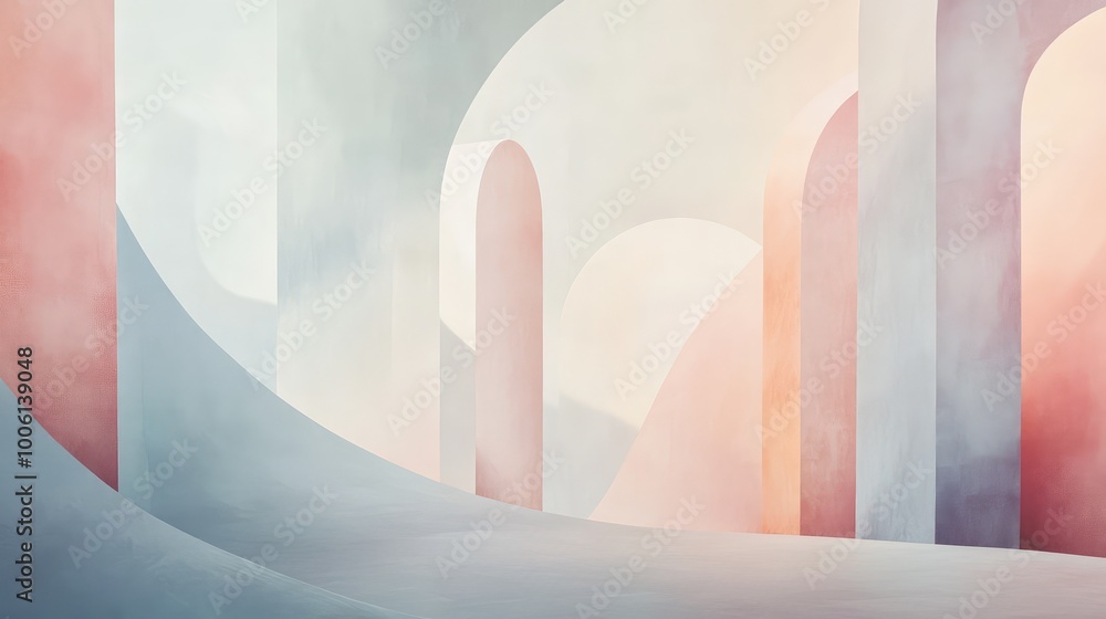 Aufkleber soft pastel shapes floating in a minimalistic space, creating a light, airy abstract background.