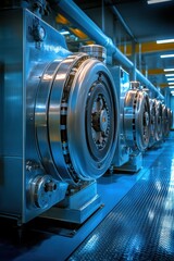 Fototapeta premium Industrial Pipeline in Blue Tone Factory Setting. Energy Recovery Systems Designer