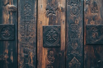 Wooden door with carvings