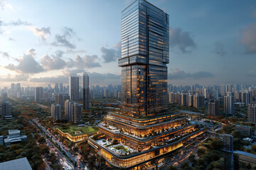 Obraz premium Modern skyscrapers showcasing cutting-edge design and technology