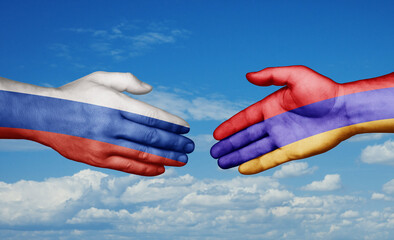 Armenia and Russia country handshaking with flags, consensus concept international co-operation illustration