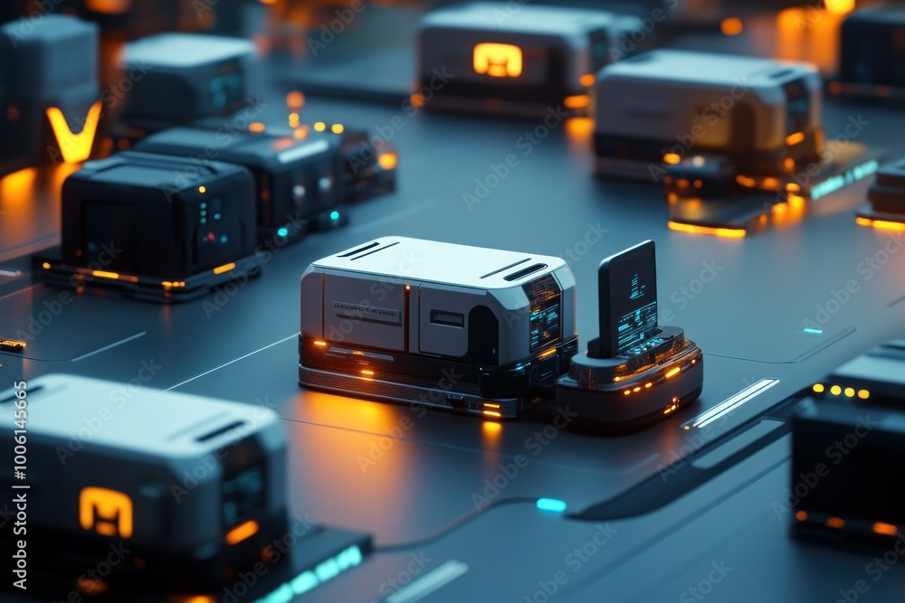 Poster futuristic view of automated delivery systems