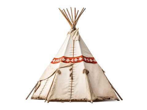 a white teepee with red and white trim
