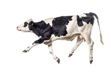 a cow running with a white background