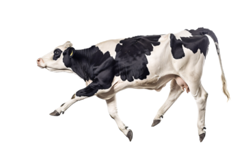 a cow running with a white background