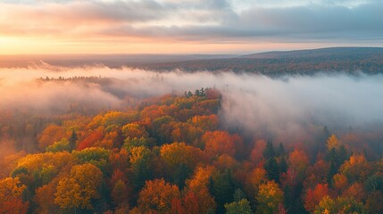 Fototapeta premium Vibrant Autumn Forest Landscape at Sunrise