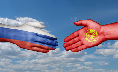 Kyrgyzstan and Russia country handshaking with flags, consensus concept international co-operation illustration