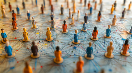 Colorful figures represent a diverse network of people connected by lines, symbolizing collaboration and community engagement.