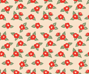  Japanese Cute Garden Flower Leaf Vector Seamless Pattern