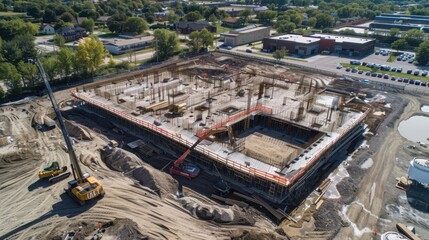 Aerial View of Urban Construction Site Progress