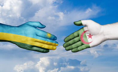 Rwanda and Algeria country handshaking with flags, consensus concept international co-operation illustration