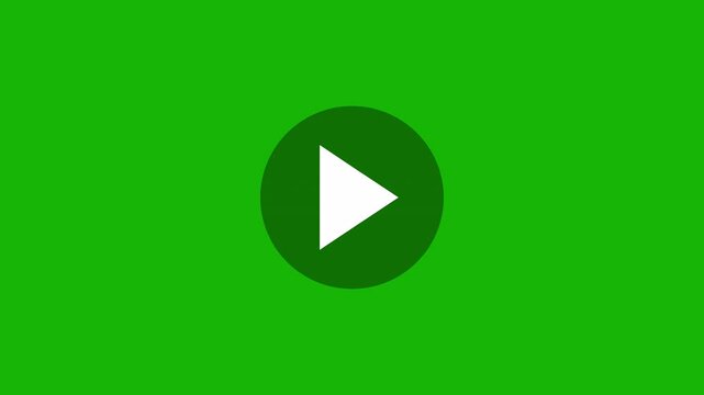 Play pause video button with black circle animation in center over a transparent background and green screen, alpha chennel and chroma key, 4k resolution