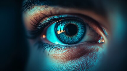 Fototapeta premium A close up of a person's eye with a blue iris
