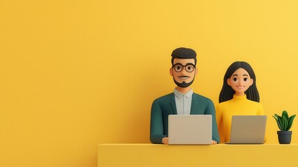 Employee assisting customer with a smile, high engagement, cartoon style, 3D illustration