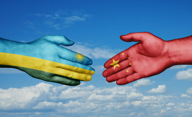 China and Rwanda country handshaking with flags, consensus concept international co-operation illustration