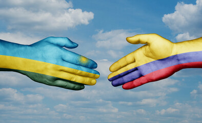 Colombia and Rwanda country handshaking with flags, consensus concept international co-operation illustration