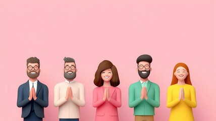 Team applauding a colleagues success, performance celebration, cartoon style, 3D illustration