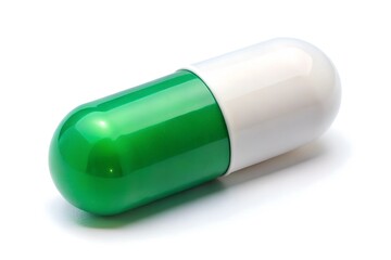 green and white capsule pill on white background