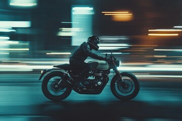 Dynamic Motorcycle Rider in Motion at Night