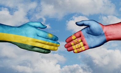 Mongolia and Rwanda country handshaking with flags, consensus concept international co-operation illustration
