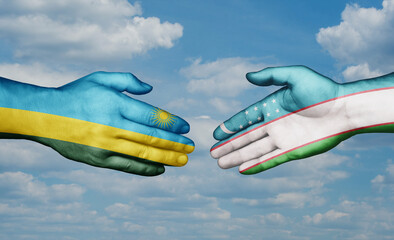 Republic of Uzbekistan and Rwanda country handshaking with flags, consensus concept international co-operation illustration