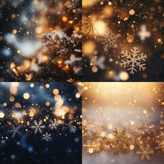 christmas  background abstract snowflakes golden and black blured balls glitters