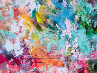 Abstract floral painting. Pink paint splashes. Beautiful artistic texture. Acrylic artwork on canvas. 
Blue and pink background. Blossom abstraction. Big brush strokes.   Drippings of watercolor 