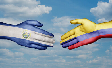 Colombia and Salvador country handshaking with flags, consensus concept international co-operation illustration