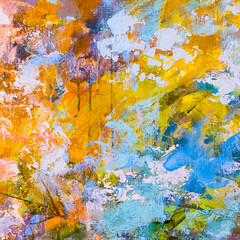 Abstract floral painting. Pink paint splashes. Beautiful artistic texture. Acrylic artwork on canvas. 
Blue and pink background. Blossom abstraction. Big brush strokes.   Drippings of watercolor 